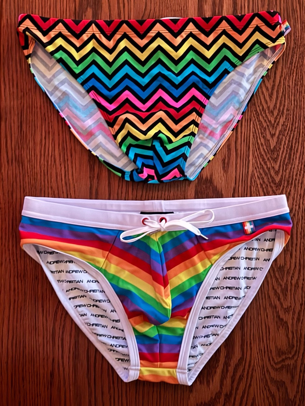 Men’s Andrew Christian Pride Swim Brief Bundle (L) - Disco and Stripe